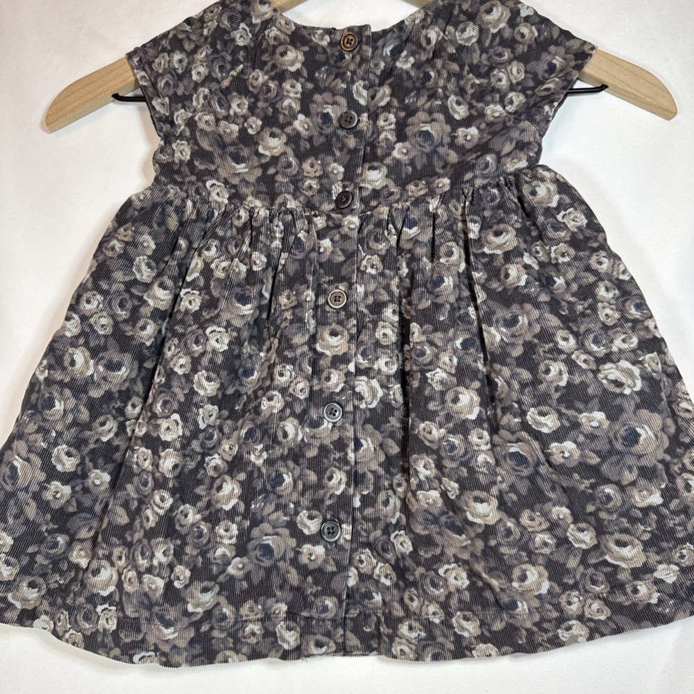 Baby Gap Size 2 T Girls Grey Brown Flowers Corduroy Dress Front Zippers Lined - Picture 4 of 8